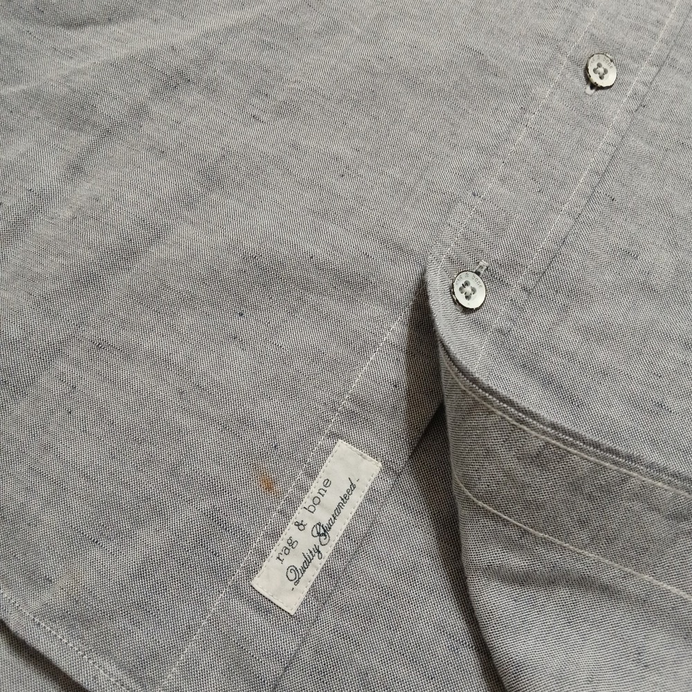rag&bone Gray Linen Blend Long Sleeve Button Shirt Fit 1 / 14.5" Portugal Made - Picture 5 of 12